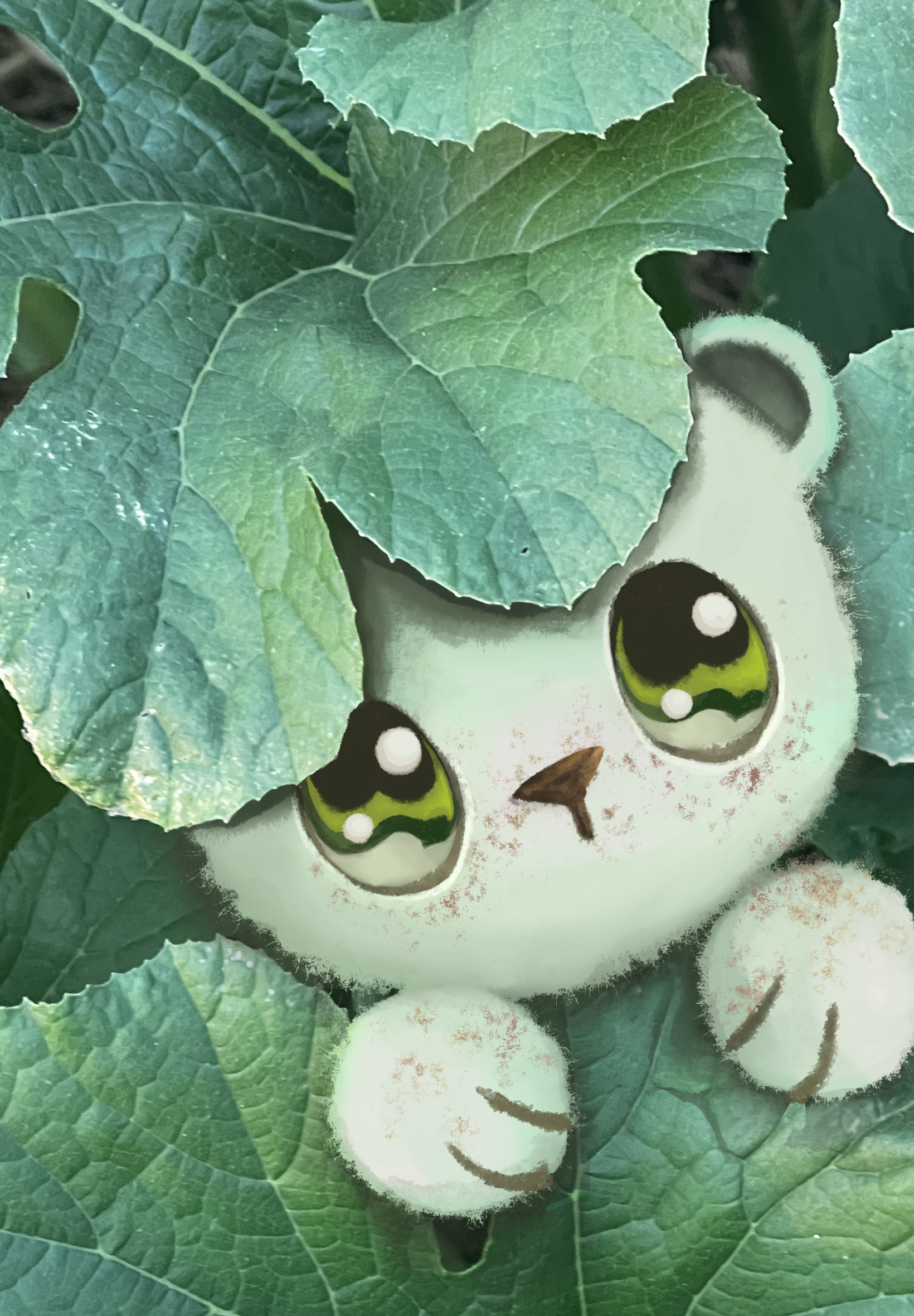 Cute Bear in Photograph of Large Leaves